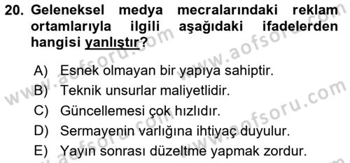 Sosyal Medya Uygulama Alanlari Dersi 2023 - 2024 Yılı (Vize) Ara Sınav Soruları 20. Soru