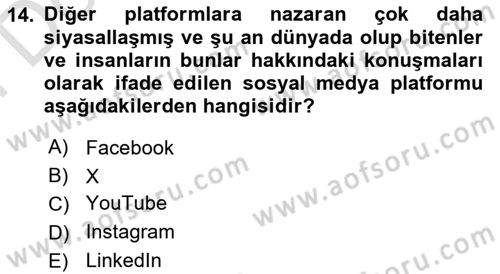 Sosyal Medya Uygulama Alanlari Dersi 2023 - 2024 Yılı (Final) Dönem Sonu Sınav Soruları 14. Soru