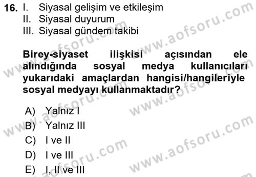 Sosyal Medya Uygulama Alanlari Dersi 2023 - 2024 Yılı (Final) Dönem Sonu Sınav Soruları 16. Soru
