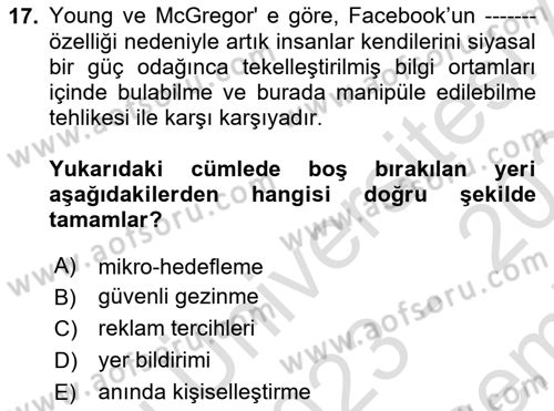 Sosyal Medya Uygulama Alanlari Dersi 2023 - 2024 Yılı (Final) Dönem Sonu Sınav Soruları 17. Soru