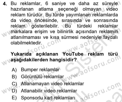 Sosyal Medya Uygulama Alanlari Dersi 2023 - 2024 Yılı (Final) Dönem Sonu Sınav Soruları 4. Soru