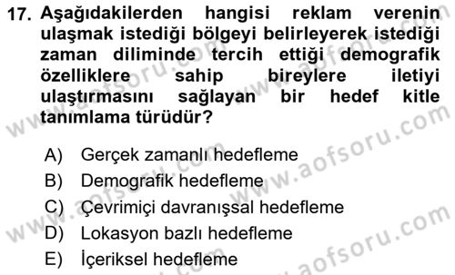 Sosyal Medya Uygulama Alanlari Dersi 2024 - 2025 Yılı (Vize) Ara Sınav Soruları 17. Soru