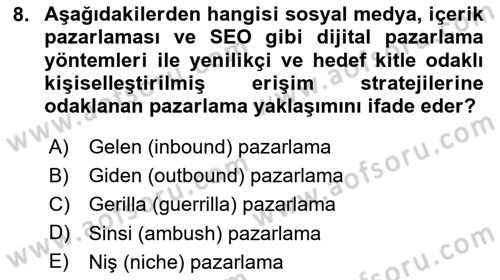 Sosyal Medya Uygulama Alanlari Dersi 2024 - 2025 Yılı (Vize) Ara Sınav Soruları 8. Soru