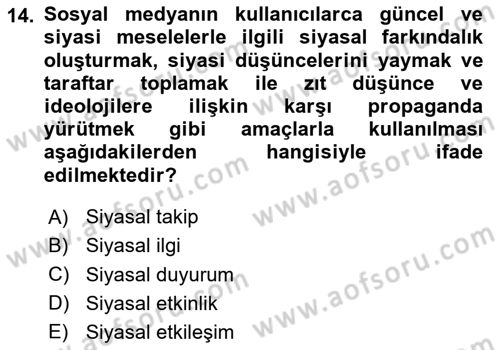 Sosyal Medya Uygulama Alanlari Dersi 2024 - 2025 Yılı (Final) Dönem Sonu Sınav Soruları 14. Soru