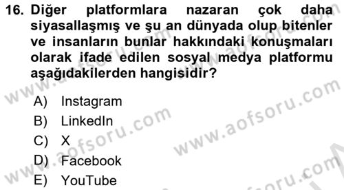 Sosyal Medya Uygulama Alanlari Dersi 2024 - 2025 Yılı (Final) Dönem Sonu Sınav Soruları 16. Soru