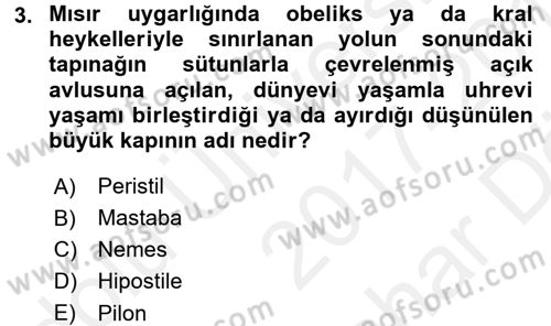 Sanat Tarihi Dersi 2017 - 2018 Yılı (Vize) Ara Sınav Soruları 3. Soru
