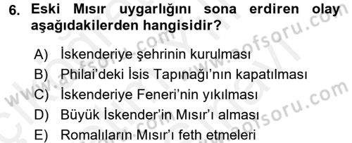 Sanat Tarihi Dersi 2017 - 2018 Yılı (Vize) Ara Sınav Soruları 6. Soru