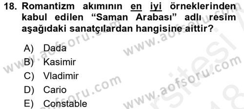 Sanat Tarihi Dersi 2017 - 2018 Yılı (Final) Dönem Sonu Sınav Soruları 18. Soru