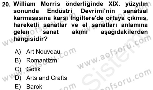 Sanat Tarihi Dersi 2017 - 2018 Yılı (Final) Dönem Sonu Sınav Soruları 20. Soru
