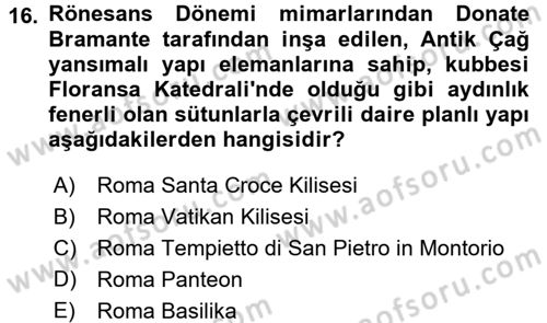Sanat Tarihi Dersi 2018 - 2019 Yılı 3 Ders Sınav Soruları 16. Soru