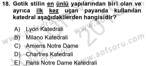 Sanat Tarihi Dersi 2018 - 2019 Yılı 3 Ders Sınav Soruları 18. Soru