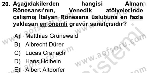 Sanat Tarihi Dersi 2018 - 2019 Yılı 3 Ders Sınav Soruları 20. Soru