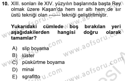 Sanat Tarihi Dersi 2020 - 2021 Yılı Yaz Okulu Sınav Soruları 10. Soru