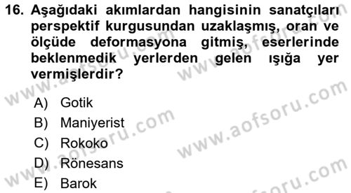 Sanat Tarihi Dersi 2020 - 2021 Yılı Yaz Okulu Sınavı 16. Soru