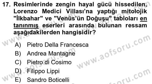 Sanat Tarihi Dersi 2020 - 2021 Yılı Yaz Okulu Sınav Soruları 17. Soru