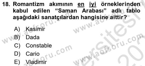 Sanat Tarihi Dersi 2020 - 2021 Yılı Yaz Okulu Sınav Soruları 18. Soru