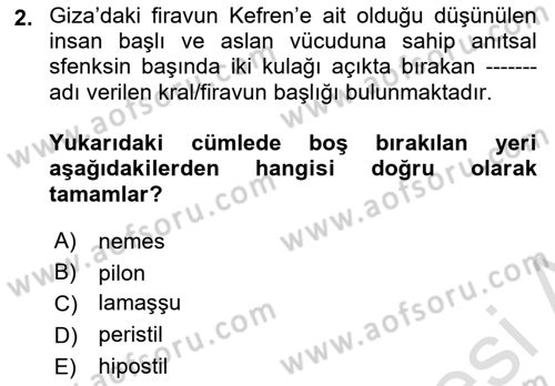 Sanat Tarihi Dersi 2020 - 2021 Yılı Yaz Okulu Sınav Soruları 2. Soru