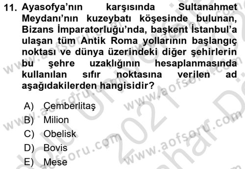 Sanat Tarihi Dersi 2021 - 2022 Yılı (Vize) Ara Sınav Soruları 11. Soru