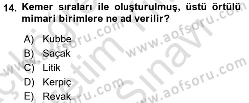 Sanat Tarihi Dersi 2021 - 2022 Yılı (Vize) Ara Sınavı 14. Soru