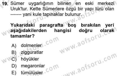 Sanat Tarihi Dersi 2021 - 2022 Yılı (Vize) Ara Sınav Soruları 19. Soru