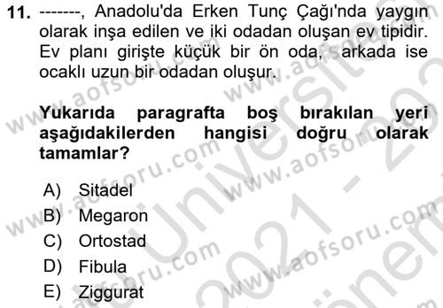 Sanat Tarihi Dersi 2021 - 2022 Yılı (Final) Dönem Sonu Sınav Soruları 11. Soru