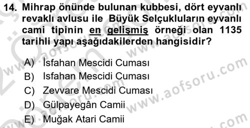 Sanat Tarihi Dersi 2021 - 2022 Yılı (Final) Dönem Sonu Sınav Soruları 14. Soru