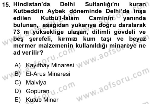 Sanat Tarihi Dersi 2021 - 2022 Yılı (Final) Dönem Sonu Sınav Soruları 15. Soru