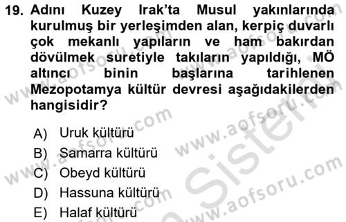 Sanat Tarihi Dersi 2021 - 2022 Yılı (Final) Dönem Sonu Sınav Soruları 19. Soru