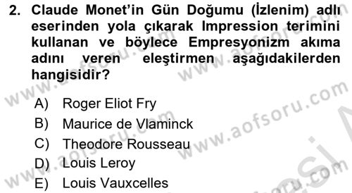 Sanat Tarihi Dersi 2021 - 2022 Yılı (Final) Dönem Sonu Sınav Soruları 2. Soru