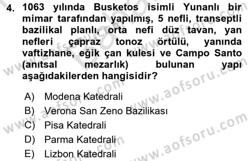 Sanat Tarihi Dersi 2021 - 2022 Yılı (Final) Dönem Sonu Sınav Soruları 4. Soru