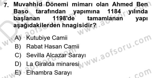 Sanat Tarihi Dersi 2021 - 2022 Yılı (Final) Dönem Sonu Sınav Soruları 7. Soru