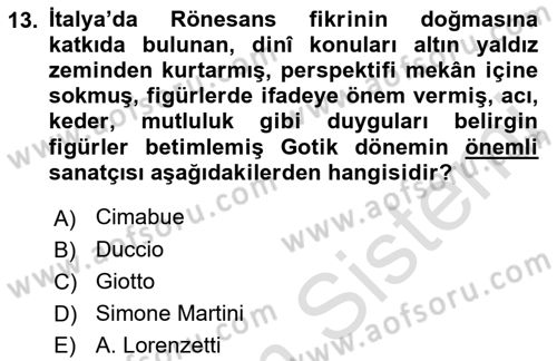Sanat Tarihi Dersi 2021 - 2022 Yılı Yaz Okulu Sınav Soruları 13. Soru