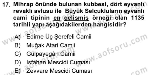 Sanat Tarihi Dersi 2021 - 2022 Yılı Yaz Okulu Sınav Soruları 17. Soru