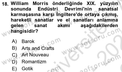 Sanat Tarihi Dersi 2021 - 2022 Yılı Yaz Okulu Sınav Soruları 18. Soru