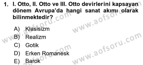 Sanat Tarihi Dersi 2022 - 2023 Yılı Yaz Okulu Sınavı 1. Soru