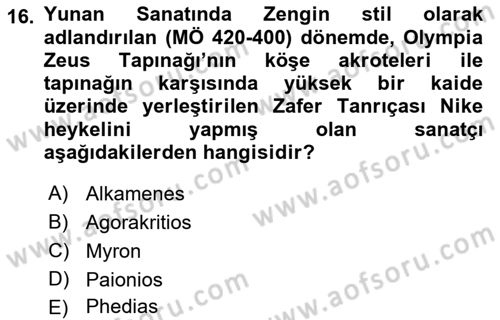 Sanat Tarihi Dersi 2022 - 2023 Yılı Yaz Okulu Sınav Soruları 16. Soru