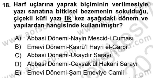 Sanat Tarihi Dersi 2022 - 2023 Yılı Yaz Okulu Sınav Soruları 18. Soru