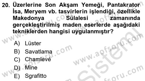 Sanat Tarihi Dersi 2022 - 2023 Yılı Yaz Okulu Sınav Soruları 20. Soru