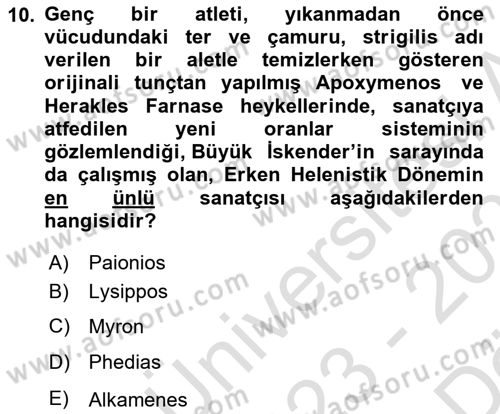 Sanat Tarihi Dersi 2023 - 2024 Yılı (Vize) Ara Sınav Soruları 10. Soru