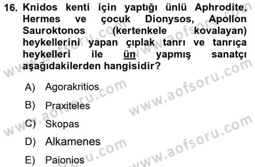 Sanat Tarihi Dersi 2023 - 2024 Yılı (Vize) Ara Sınav Soruları 16. Soru