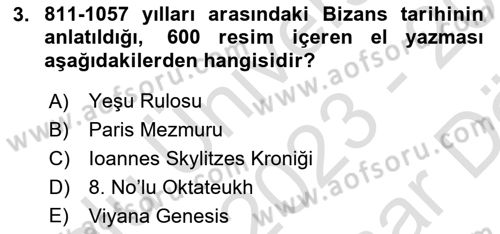 Sanat Tarihi Dersi 2023 - 2024 Yılı (Vize) Ara Sınav Soruları 3. Soru
