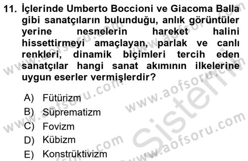 Sanat Tarihi Dersi 2023 - 2024 Yılı (Final) Dönem Sonu Sınavı 11. Soru