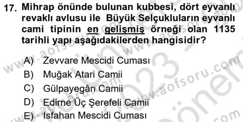 Sanat Tarihi Dersi 2023 - 2024 Yılı (Final) Dönem Sonu Sınav Soruları 17. Soru