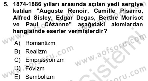 Sanat Tarihi Dersi 2023 - 2024 Yılı (Final) Dönem Sonu Sınav Soruları 5. Soru