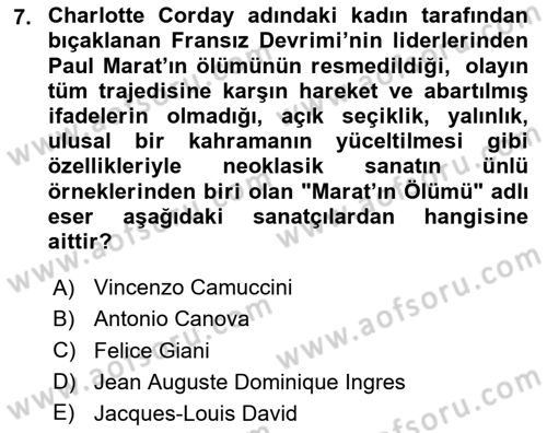 Sanat Tarihi Dersi 2023 - 2024 Yılı (Final) Dönem Sonu Sınav Soruları 7. Soru