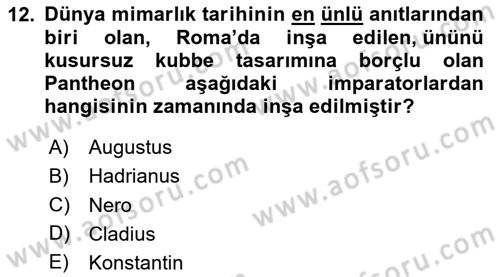 Sanat Tarihi Dersi 2023 - 2024 Yılı Yaz Okulu Sınav Soruları 12. Soru