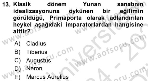 Sanat Tarihi Dersi 2024 - 2025 Yılı (Vize) Ara Sınav Soruları 13. Soru