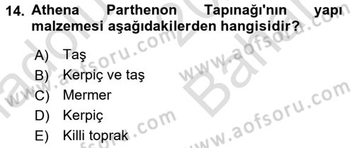 Sanat Tarihi Dersi 2024 - 2025 Yılı (Vize) Ara Sınav Soruları 14. Soru