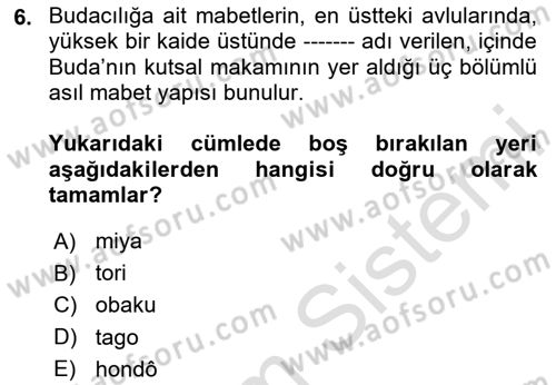 Sanat Tarihi Dersi 2024 - 2025 Yılı (Vize) Ara Sınav Soruları 6. Soru