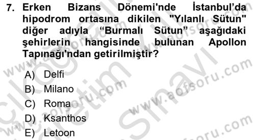 Sanat Tarihi Dersi 2024 - 2025 Yılı (Vize) Ara Sınav Soruları 7. Soru